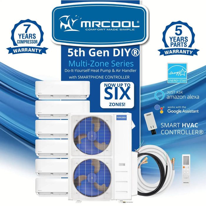 MRCOOL® DIY 5th Gen Multi-Zone 5-Zone 48,000 BTU 21.8 SEER2 (9K + 9K + 9K + 9K + 9K) Ductless Mini-Split Air Conditioner and Heat Pump - DIY-MULTI6-48 / DIY-09-5  Mini Split Systems Direct