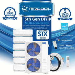 MRCOOL® DIY 5th Gen Multi-Zone 5-Zone 48,000 BTU 21.8 SEER2 (9K + 9K + 9K + 9K + 9K) Ductless Mini-Split Air Conditioner and Heat Pump - DIY-MULTI6-48 / DIY-09-5  Mini Split Systems Direct