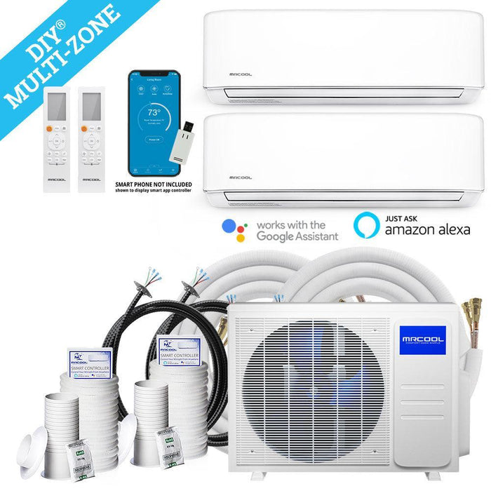 MRCOOL® DIY Mini Split 27,000 BTU 22 SEER 2 Zone Ductless Air Conditioner and Heat Pump 9K + 18K - DIYM227HPW01C00-DIYM227HPW01C01-DIYM227HPW01C02-DIYM227HPW01C04-DIYM227HPW01C012  Mini Split Systems Direct