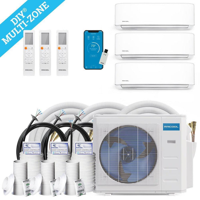 MRCOOL® DIY Mini Split 30,000 BTU 21.5 SEER 3 Zone Ductless Air Conditioner and Heat Pump 9K + 9K + 12K Full Kit - DIYM336HPW01C00-00  Mini Split Systems Direct