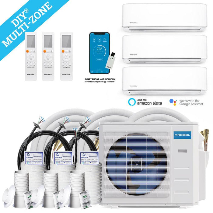 MRCOOL® DIY Mini Split 30,000 BTU 21.5 SEER 3 Zone Ductless Air Conditioner and Heat Pump 9K + 9K + 12K Full Kit - DIYM336HPW01C00-00  Mini Split Systems Direct