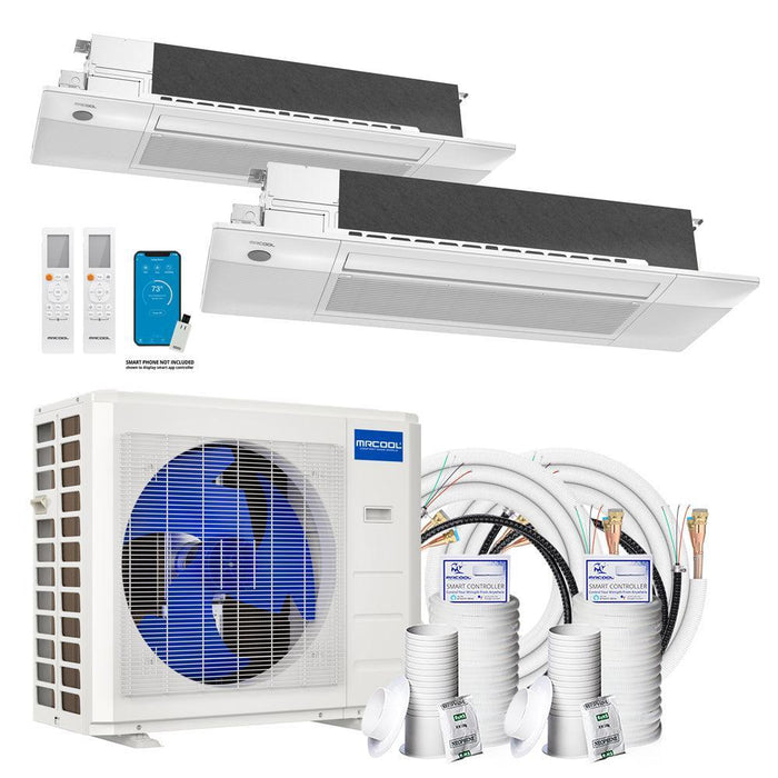 MRCOOL® DIY Mini Split 30,000 BTU 22 SEER 2 Zone Ceiling Cassette Ductless Air Conditioner and Heat Pump - 12K + 18K - DIYM227HPC03C00-DIYM227HPC03C01-DIYM227HPC03C02-DIYM227HPC03C04-DIYM227HPC03C06  Mini Split Systems Direct