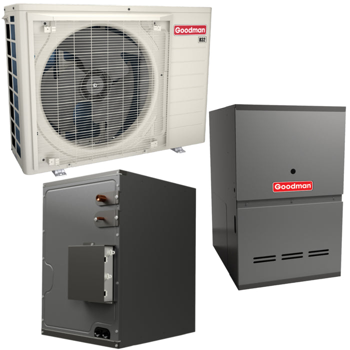 Goodman 1.5 Ton 19 SEER2 R-32 Dual Fuel System | GZV6SA1810A | CAPEA3022C3 | GCVC800803BX | Communicating 21" Upflow/Downflow Coil | 80,000 BTU Downflow/Horizontal Communicating Variable-Speed ECM Low NOx Furnace