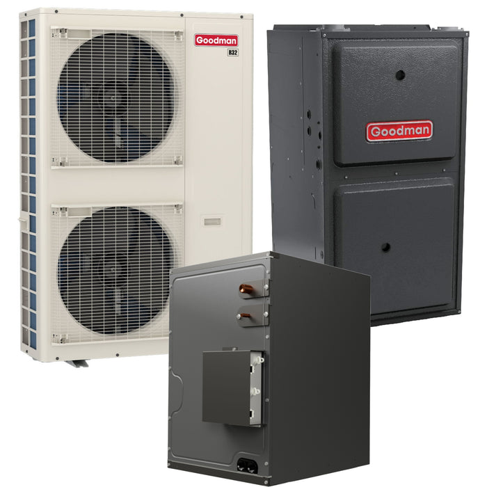 Goodman 5 Ton 16.5 SEER2 R-32 Dual Fuel System | GZV7SA6010 | CAPEA6030D3 | GDVT960804CN | 24½" Cabinet Width Upflow/Downflow Coil | 80,000 BTU/h 96.0% AFUE Downflow/Horizontal Natural Gas Two-Stage Furnace
