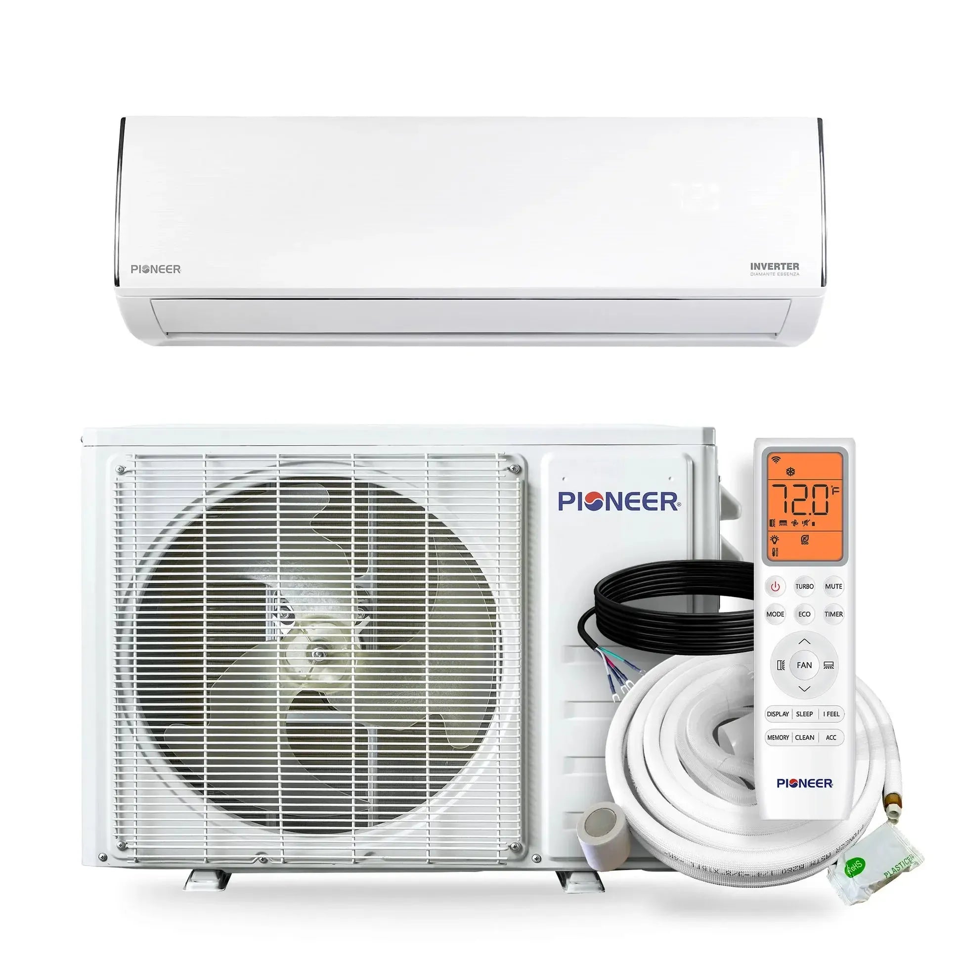 Pioneer Diamante Essenza 11,500 BTU 17 SEER2 230V High-Wall Ductless Mini-Split Air Conditioner Inverter Heat Pump with 16 Ft. Kit