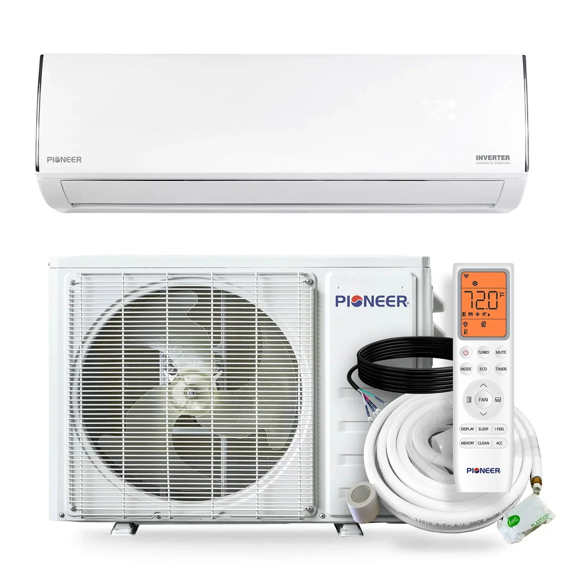 Pioneer Diamante Essenza 17,000 BTU 17 SEER2 230V High-Wall Ductless Mini-Split Air Conditioner Inverter Heat Pump with 16 Ft. Kit