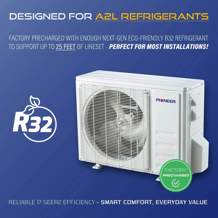Pioneer® Diamante Essenza™ 23,000 BTU 17 SEER2 230V High-Wall Ductless Mini-Split Air Conditioner Inverter Heat Pump with 16 Ft. Kit - WYT024GLUI17RL  Mini Split Systems Direct