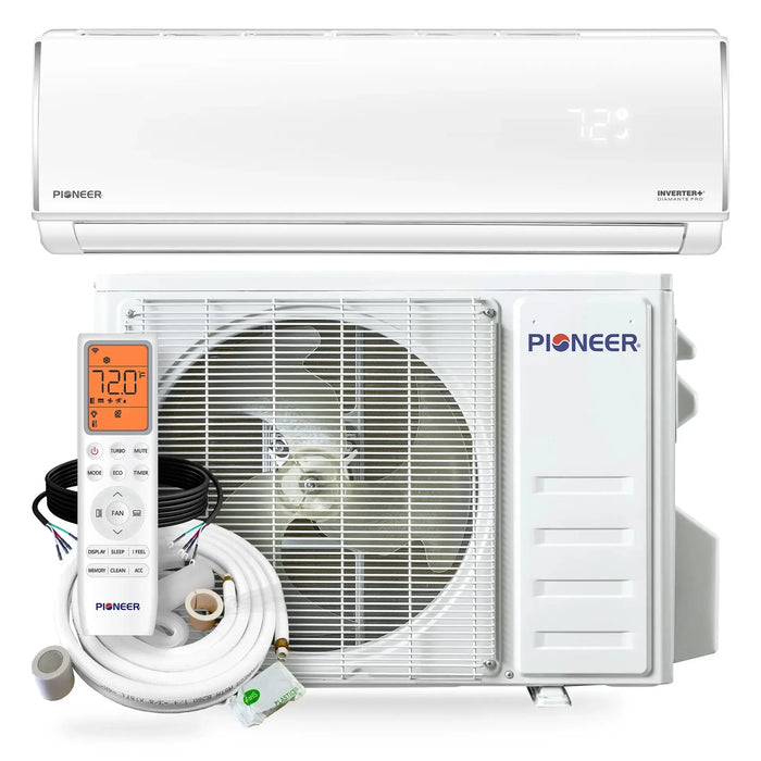 Pioneer® Diamante Pro™ 31,500 BTU 19 SEER2 230V High-Wall Ductless Mini-Split Air Conditioner Inverter Heat Pump with 16 Ft. Kit - WYT030GLSI20RL  Mini Split Systems Direct