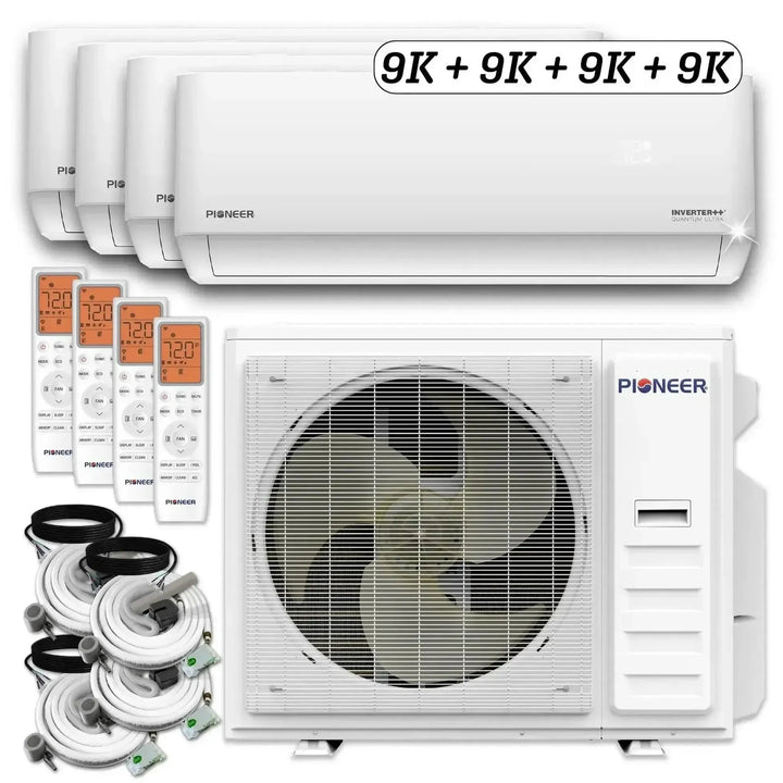 Pioneer® Quad Split 36000 BTU 3-Ton Quantum Ultra Wi-Fi 22.5 SEER Energy-Star Multi (4) Zone Wall Mount Air Conditioner Heat Pump 230-Volt - WYT040GLSI24M4-9W-9W-9W-9W  Mini Split Systems Direct