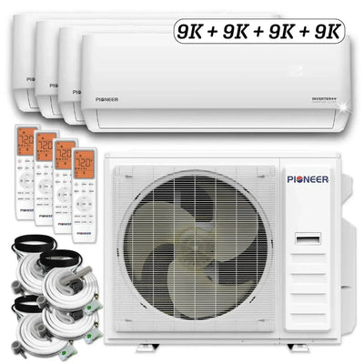 Pioneer® Quad Split 36000 BTU 3-Ton Quantum Ultra Wi-Fi 22.5 SEER Energy-Star Multi (4) Zone Wall Mount Air Conditioner Heat Pump 230-Volt - WYT040GLSI24M4-9W-9W-9W-9W  Mini Split Systems Direct