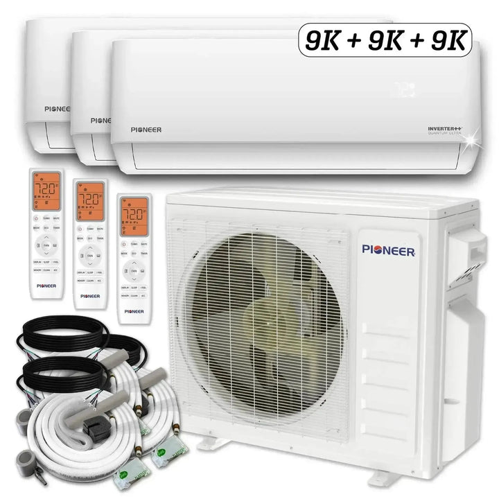 Pioneer® Triple Split 27000 BTU 2.25-Ton Quantum Ultra Wi-Fi 24 SEER2 Energy-Star Multi (3) Zone Wall Mount Air Conditioner Heat Pump 230-Volt - WYT030GLSI24M3-9W-9W-9W  Mini Split Systems Direct