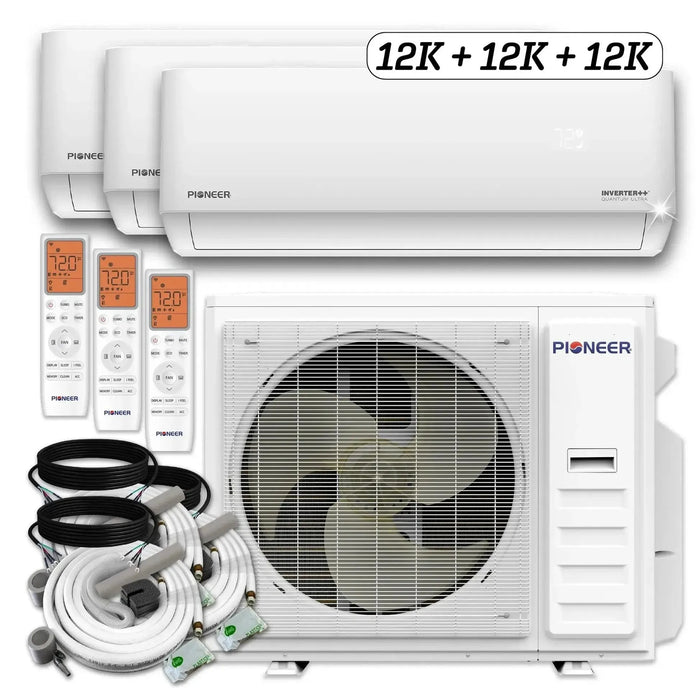 Pioneer® Triple Split 36000 BTU 3-Ton Quantum Ultra Wi-Fi 22.5 SEER2 Energy-Star Multi (3) Zone Wall Mount Air Conditioner Heat Pump 230-Volt - WYT040GLSI24M4-12W-12W-12W  Mini Split Systems Direct