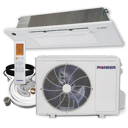 Pioneer® 9,000 BTU 22.5 SEER2 One-Way Ceiling Cassette Mini-Split Air Conditioner Heat Pump System Full Set 230V - CYK009GMFILCAD-CYK009GMFILCAD-10-CYK009GMFILCAD-16-CYK009GMFILCAD-25-CYK009GMFILCAD-33  Mini Split Systems Direct