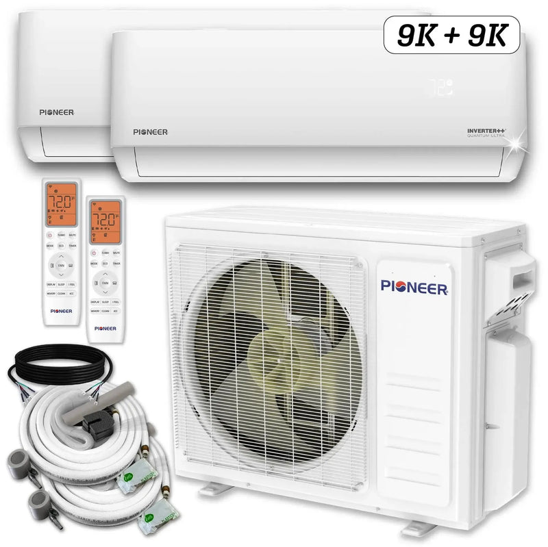 Pioneer® Dual Split 18000 BTU 1.5-Ton Quantum Ultra Wi-Fi 24 SEER2 Energy-Star Multi (2) Zone Wall Mount Air Conditioner Heat Pump 230-Volt