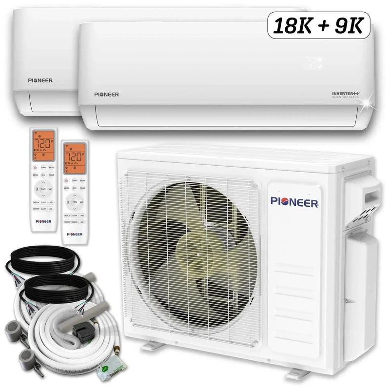 Pioneer® Dual Split 27000 BTU 2.25-Ton Quantum Ultra Wi-Fi 24 SEER2 Energy-Star Multi (2) Zone Wall Mount Air Conditioner Heat Pump 230-Volt