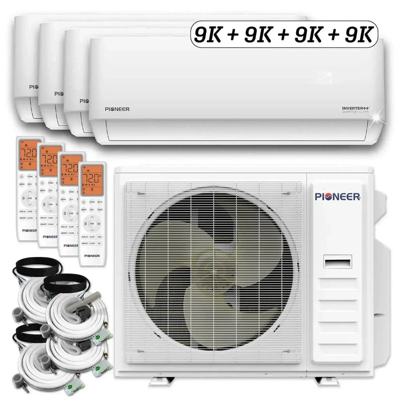 Pioneer® Quad Split 36000 BTU 3-Ton Quantum Ultra Wi-Fi 22.5 SEER Energy-Star Multi (4) Zone Wall Mount Air Conditioner Heat Pump 230-Volt