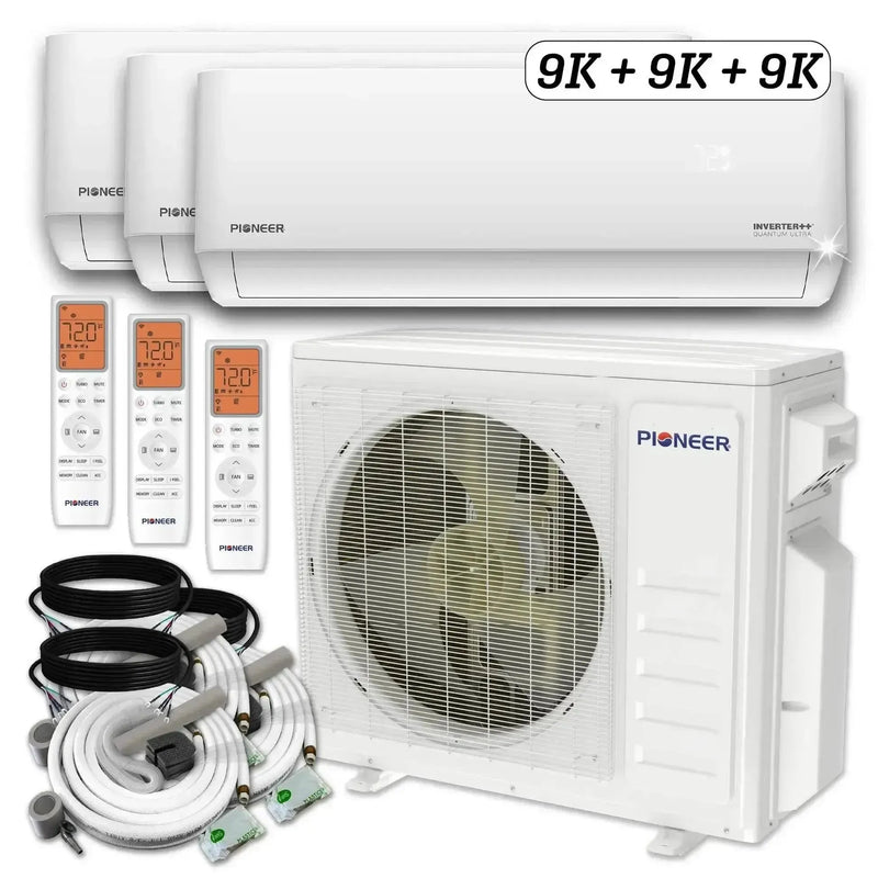 Pioneer® Triple Split 27000 BTU 2.25-Ton Quantum Ultra Wi-Fi 24 SEER2 Energy-Star Multi (3) Zone Wall Mount Air Conditioner Heat Pump 230-Volt
