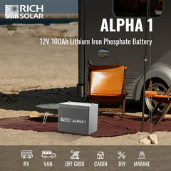 Rich Solar ALPHA 1 | 12V 100Ah LiFePO4 Battery | Powerful 12V Lithium Battery for RVs, Trailers, Vans, Boats, Off-Grid | 5,000 Lifetime Cycles | Bluetooth and Internal Heat Technology