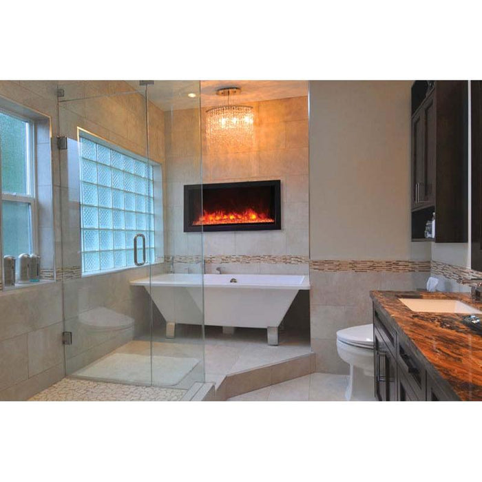 Remii 35" Extra Slim Indoor or Outdoor Built In Electric Fireplace with Black Steel Surround - 102735-XS  Mini Split Systems Direct