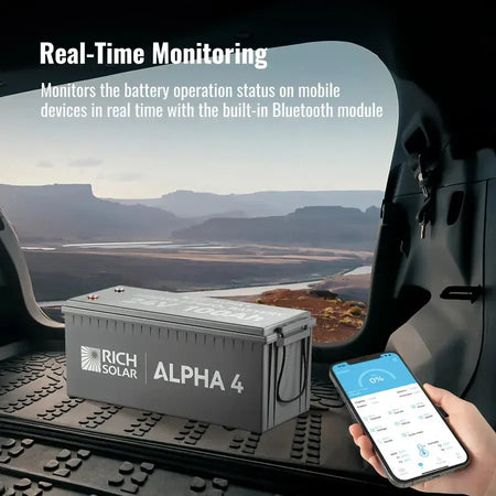 Rich Solar ALPHA 4 | 24V 100Ah LiFePO4 Battery | Powerful 24V Lithium Battery for RVs, Trailers, Vans, Boats, Off-Grid | 5,000 Lifetime Cycles | Bluetooth and Internal Heat Technology - RS-B241S  Mini Split Systems Direct