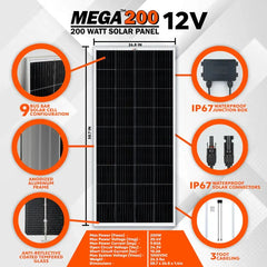 Rich Solar MEGA 200 | 200 Watt Solar Panel | Premier 12V Off-Grid Solar Panel for RVs Cabins, Boats | 25-Year Output Warranty | UL Certified - RS-M200  Mini Split Systems Direct