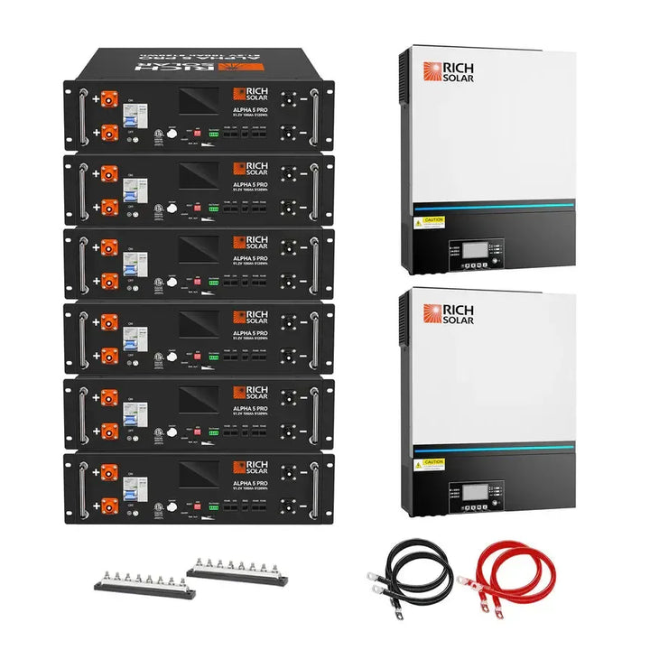 Rich Solar Off-Grid System Kit | 13,000W 120/240V Output, 48VDC(30.72kWh ALPHA 5 PRO Server Lithium Iron Phosphate Battery) - RS-CBK1302  Mini Split Systems Direct