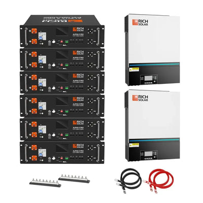 Rich Solar Off-Grid System Kit | 13,000W 120/240V Output, 48VDC(30.72kWh ALPHA 5 PRO Server Lithium Iron Phosphate Battery) - RS-CBK1302  Mini Split Systems Direct
