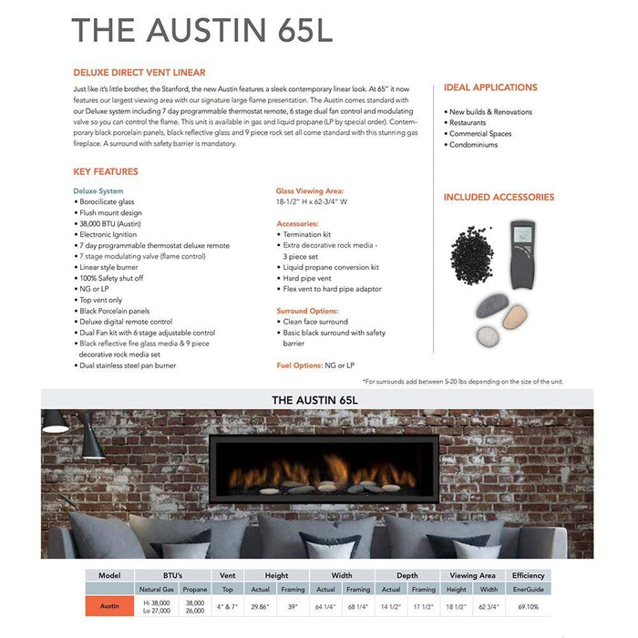 Sierra Flame AUSTIN 65" Liquid Propane Direct Vent Linear Fireplace - AUSTIN-65G-LP-DELUXE  Mini Split Systems Direct