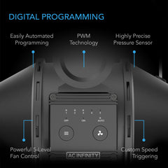 AC Infinity Automatic Booster Duct Fan, Inline Fan With Pressure Switch, 4-Inch