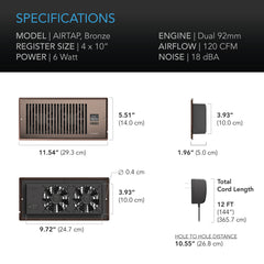 AC Infinity AIRTAP T4, Quiet Register Booster Fan System, Brown Bronze, for 4” X 10” Registers