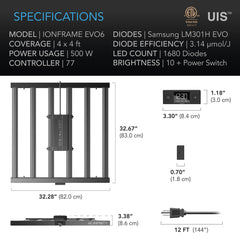 AC Infinity IONFRAME EVO6, SAMSUNG LM301H EVO COMMERCIAL LED GROW LIGHT, 500W, 4X4 FT.