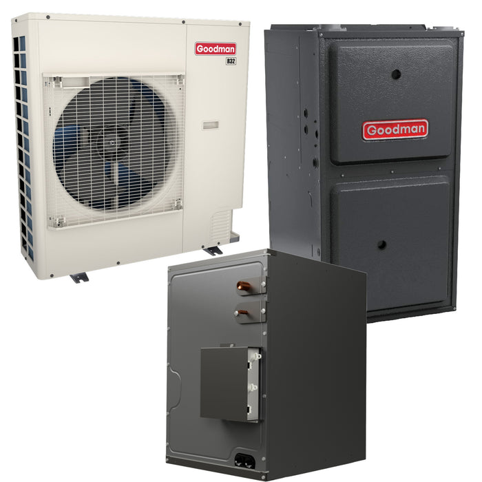 Goodman | 3.5 Ton | 17.0 SEER2 | R-32 | Dual Fuel System | GZV6SA4210 + CAPEA4830C3 + GMVM970804CN | 21" Cabinet Width | Upflow/Downflow | Coil | 80,000 BTU | Upflow/Horizontal | Modulating | Variable-Speed ECM | Natural Gas | Furnace | Communicating