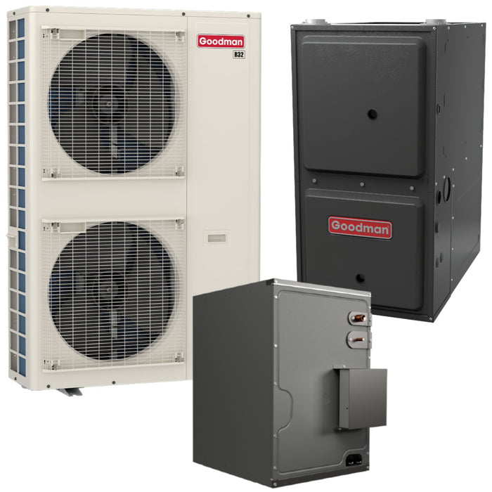 Goodman 5 Ton 16.0 SEER2 R-32 Dual Fuel System | GZV7SA6010 | CHPEA6030D3 | GCVC961205DN | Communicating | 21" Cabinet Depth Horizontal Coil | 120,000 BTU/h 96.0% AFUE Downflow/Horizontal Natural Gas Two-Stage Furnace