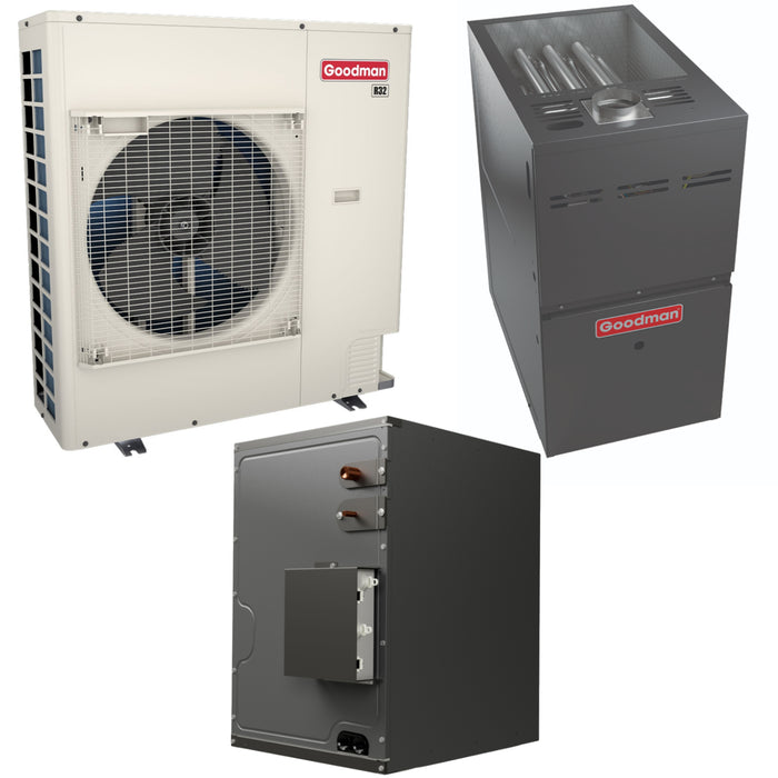 Goodman | 4 Ton | 16.5 SEER2 | R-32 | Dual Fuel System | GZV7SA4810 | CHPEA6030D3 | GMVC800805DX | Communicating | 30" Horizontal Coil | 80,000 BTU Upflow/Horizontal Two-Stage Variable-Speed ECM Low NOx Furnace