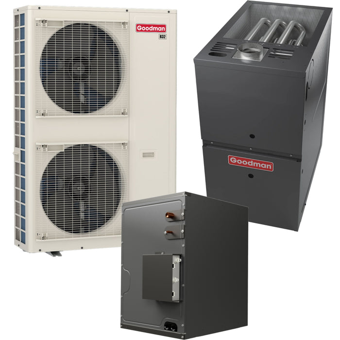 Goodman 5 Ton 17.0 SEER2 R-32 Dual Fuel System | GZV7SA6010 | CAPEA6030C3 | GRVT801005CN | 21" Cabinet Width Upflow/Downflow Coil | 100,000 BTU/h 80.0% AFUE Downflow Natural Gas Two-Stage Furnace