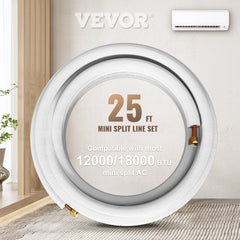 VEVOR 25 ft Mini Split Copper Line Set - Heat Pump Compatible - VEVOR-25F-LS  Mini Split Systems Direct