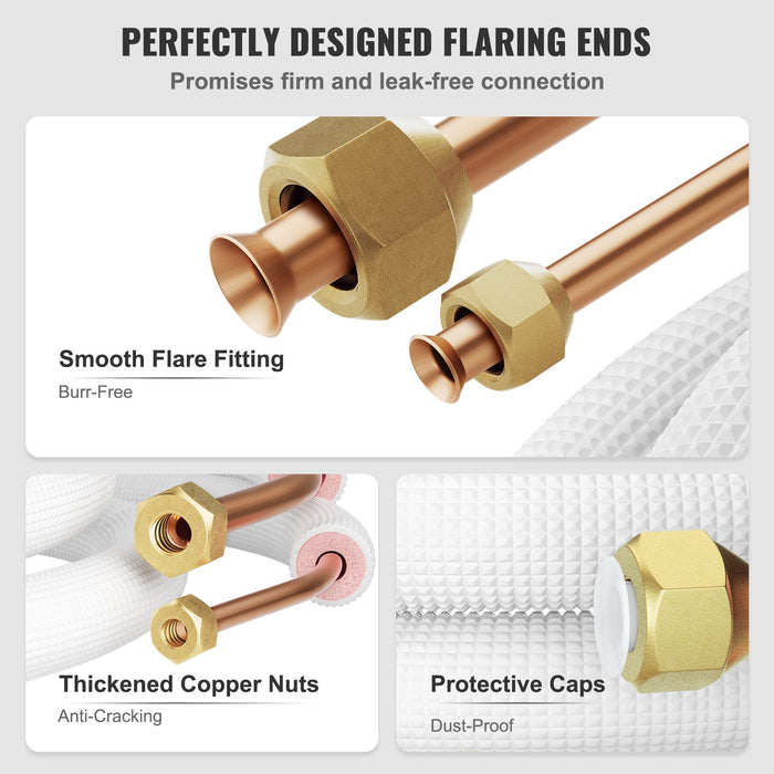 VEVOR 25 ft Mini Split Copper Line Set - Heat Pump Compatible - VEVOR-25F-LS  Mini Split Systems Direct
