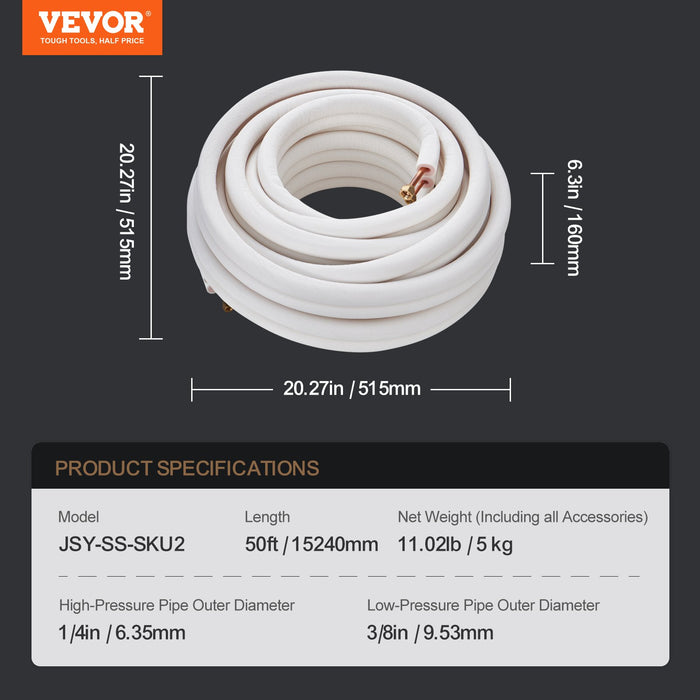 VEVOR 50FT Mini Split Line Set – Durable Copper Tubing & Insulation - JSY-SS-SKU2  Mini Split Systems Direct