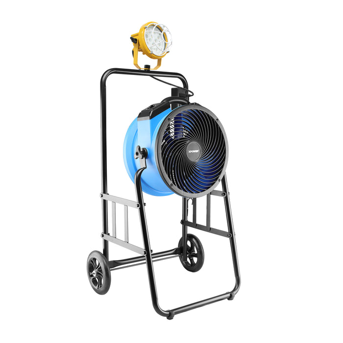XPOWER FA-300K6 1/4 HP 2100 CFM 4 Speed 14" Warehouse, Dock, Trailer Cooling Fan with Timer, 300T-Black Mobile Trolley, and L-30 LED Spotlight - FA-300K6-Yellow-FA-300K6-Blue  Mini Split Systems Direct