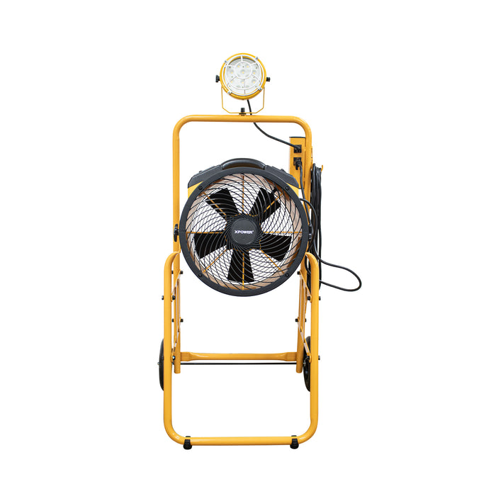 XPOWER FA-300K6 1/4 HP 2100 CFM 4 Speed 14" Warehouse, Dock, Trailer Cooling Fan with Timer, 300T-Black Mobile Trolley, and L-30 LED Spotlight - FA-300K6-Yellow-FA-300K6-Blue  Mini Split Systems Direct