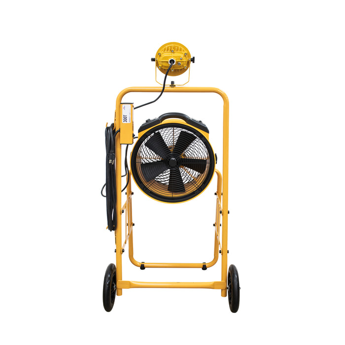 XPOWER FA-300K6 1/4 HP 2100 CFM 4 Speed 14" Warehouse, Dock, Trailer Cooling Fan with Timer, 300T-Black Mobile Trolley, and L-30 LED Spotlight - FA-300K6-Yellow-FA-300K6-Blue  Mini Split Systems Direct