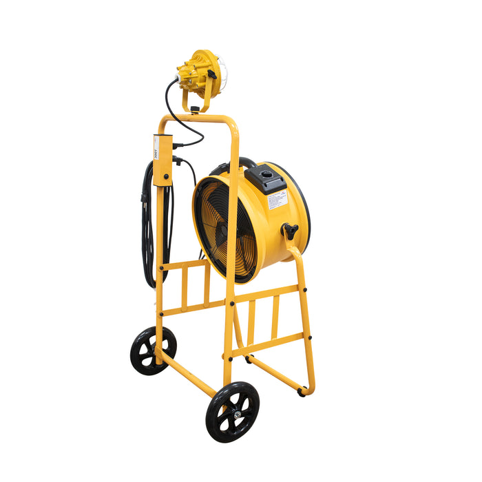 XPOWER FA-300K6 1/4 HP 2100 CFM 4 Speed 14" Warehouse, Dock, Trailer Cooling Fan with Timer, 300T-Black Mobile Trolley, and L-30 LED Spotlight - FA-300K6-Yellow-FA-300K6-Blue  Mini Split Systems Direct