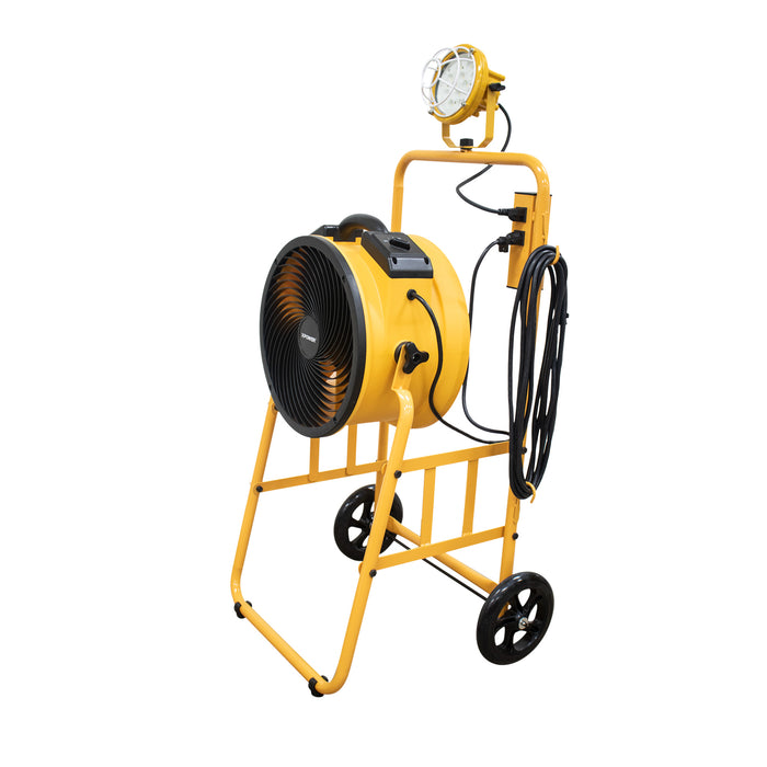 XPOWER FA-300K6 1/4 HP 2100 CFM 4 Speed 14" Warehouse, Dock, Trailer Cooling Fan with Timer, 300T-Black Mobile Trolley, and L-30 LED Spotlight - FA-300K6-Yellow-FA-300K6-Blue  Mini Split Systems Direct