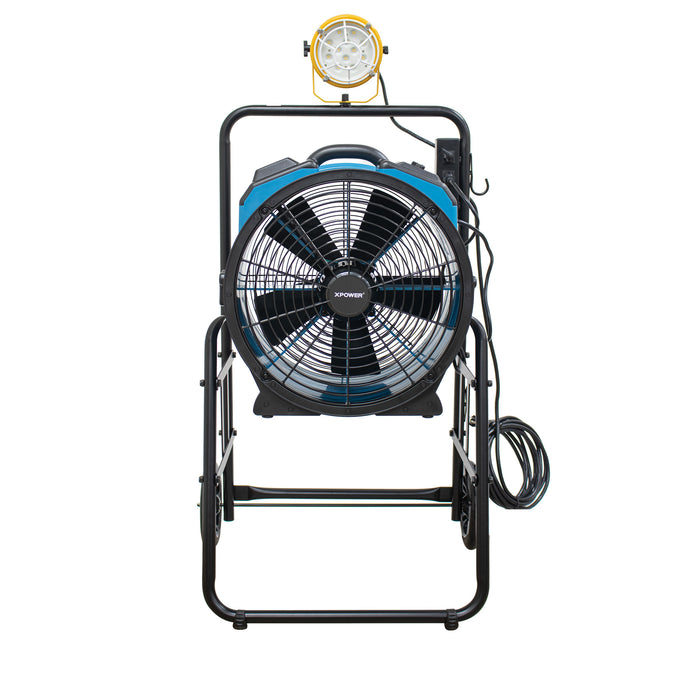 XPOWER FA-420K6 1/3 HP 3600 CFM 5 Speed 18" Warehouse, Dock, Trailer Cooling Fan with Timer, 420T-Black Mobile Trolley, and L-30 LED Spotlight - FA-420K6-Blue-FA-420K6-Yellow  Mini Split Systems Direct