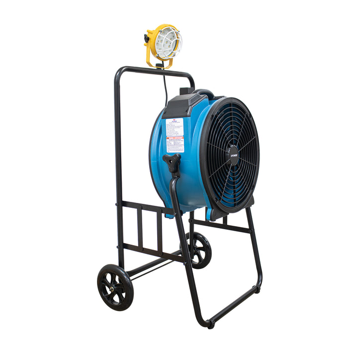 XPOWER FA-420K6 1/3 HP 3600 CFM 5 Speed 18" Warehouse, Dock, Trailer Cooling Fan with Timer, 420T-Black Mobile Trolley, and L-30 LED Spotlight - FA-420K6-Blue-FA-420K6-Yellow  Mini Split Systems Direct