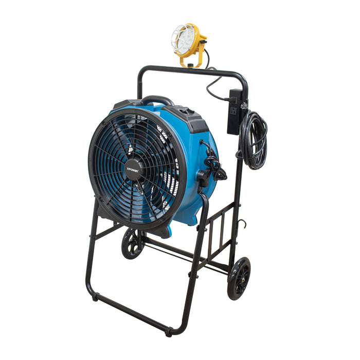 XPOWER FA-420K6 1/3 HP 3600 CFM 5 Speed 18" Warehouse, Dock, Trailer Cooling Fan with Timer, 420T-Black Mobile Trolley, and L-30 LED Spotlight - FA-420K6-Blue-FA-420K6-Yellow  Mini Split Systems Direct