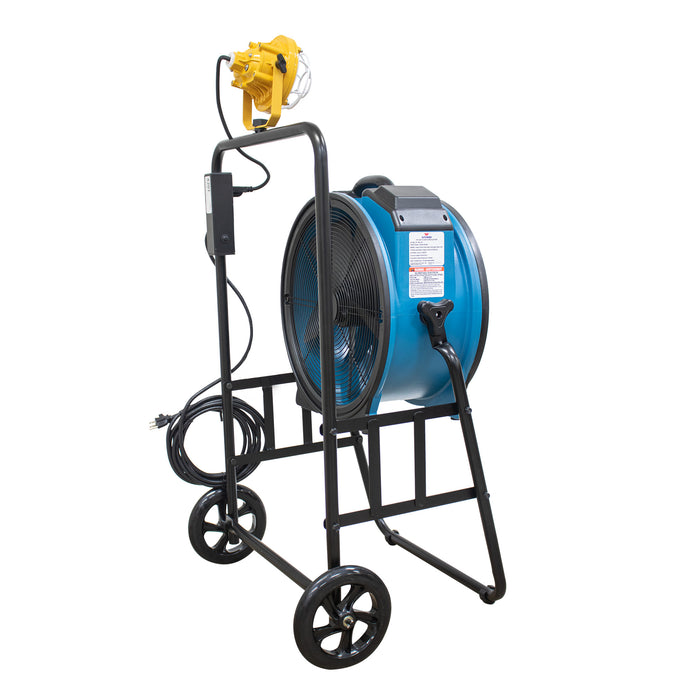 XPOWER FA-420K6 1/3 HP 3600 CFM 5 Speed 18" Warehouse, Dock, Trailer Cooling Fan with Timer, 420T-Black Mobile Trolley, and L-30 LED Spotlight - FA-420K6-Blue-FA-420K6-Yellow  Mini Split Systems Direct