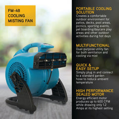 XPOWER FM-48 Portable 3 Speed Outdoor Cooling Misting Fan and High Velocity Air Circulator - FM-48  Mini Split Systems Direct