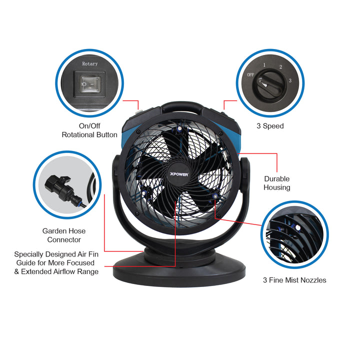 XPOWER FM-68 Multi-Purpose Oscillating Misting Fan and Air Circulator with Built-In Water Pump and Hose - FM-68  Mini Split Systems Direct