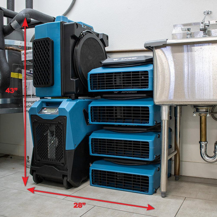 XPOWER PL-700A 1/3 HP 1050 CFM 3 Speed Low Profile Air Mover, Floor Fan, Carpet Dryer with Built-in Power Outlets - PL-700A-Blue-PL-700A-Red  Mini Split Systems Direct